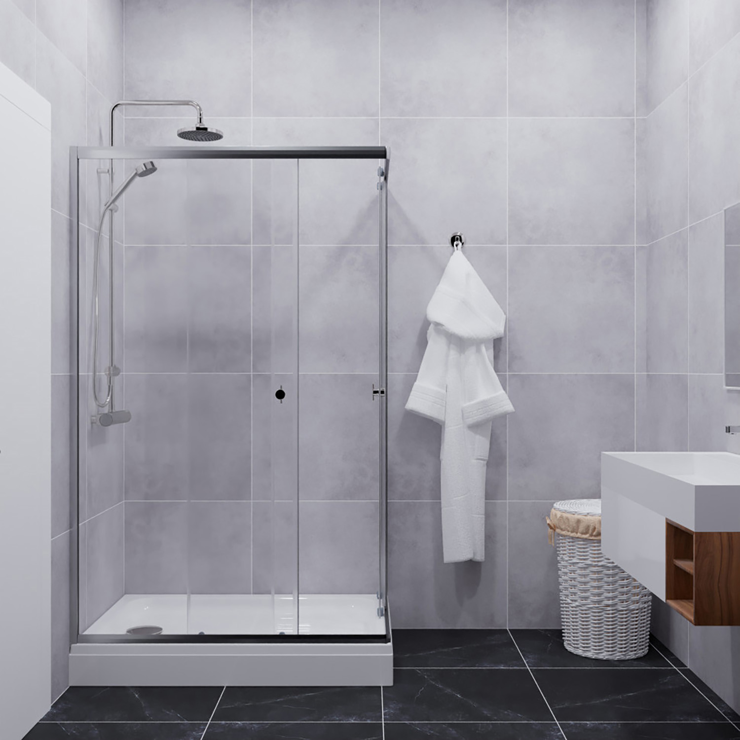 Душевой уголок 120*80*202 Вента-Хром поддон прямоугольный, низкий, Белый, стекло прозрачное (2места+сифон D90мм)