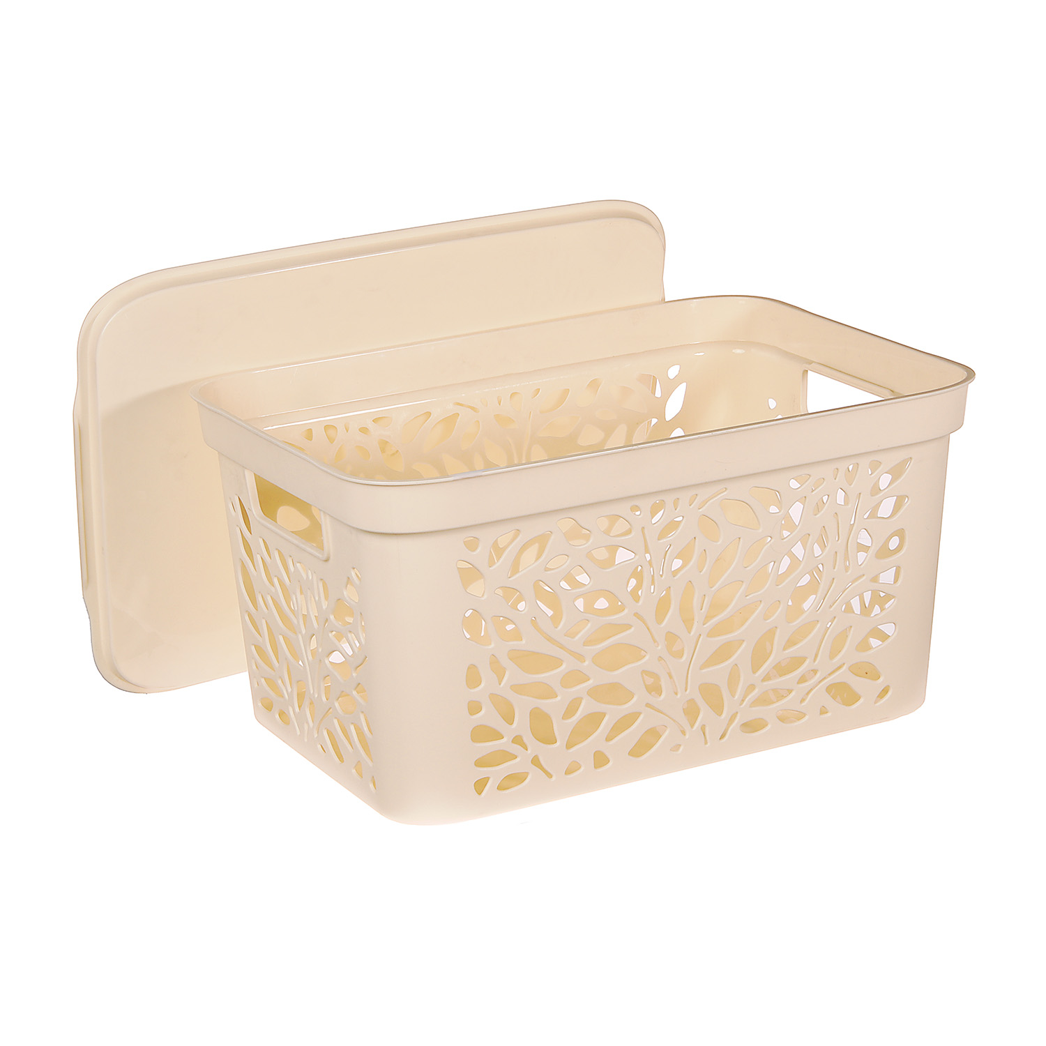 Корзина для хранения пластм. "Leaves" 405х275х207мм с Крышкой 18л Молочны арт.838("Полимербыт")*1/11