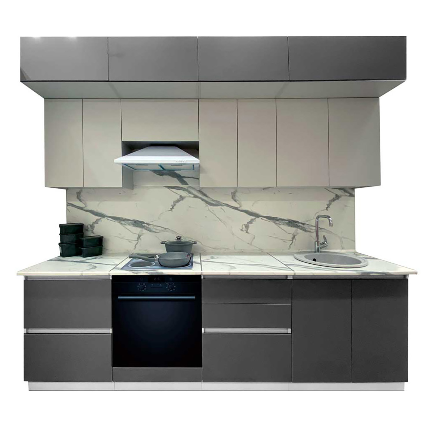 Пенал 600х2100х550 мм BROZEX-WOOD Серый лед, для духового шкафа и СВЧ, серый / графит