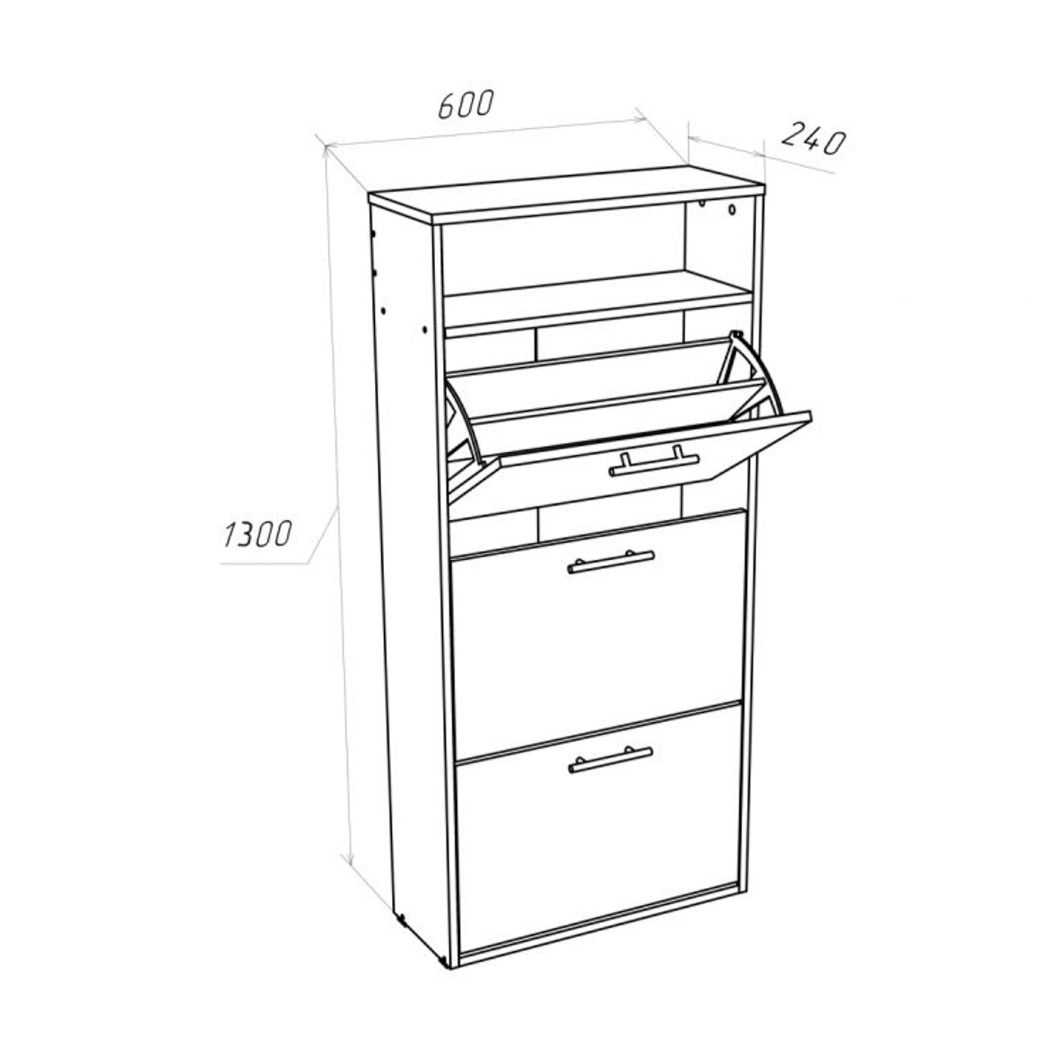 Обувница 600*240*1300, 3 секции Белый *1