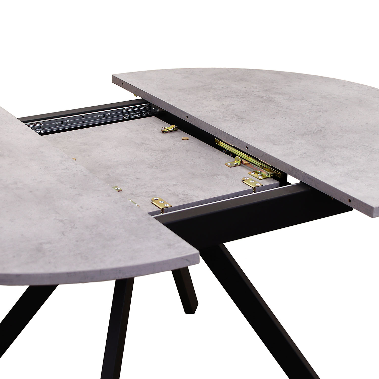 Стол раздв.ЛОКИ d1200(+380) h750мм ЛДСП EGGER Бетон Чикаго свет,Царгов пояс Черный матовый металл*1