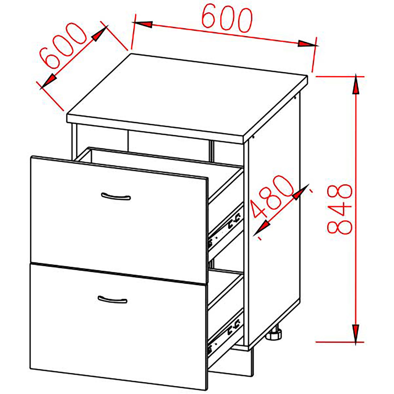 Шкаф напольный 600х850х600 мм BROZEX-WOOD Camellia, с двумя ящиками, серый / юта