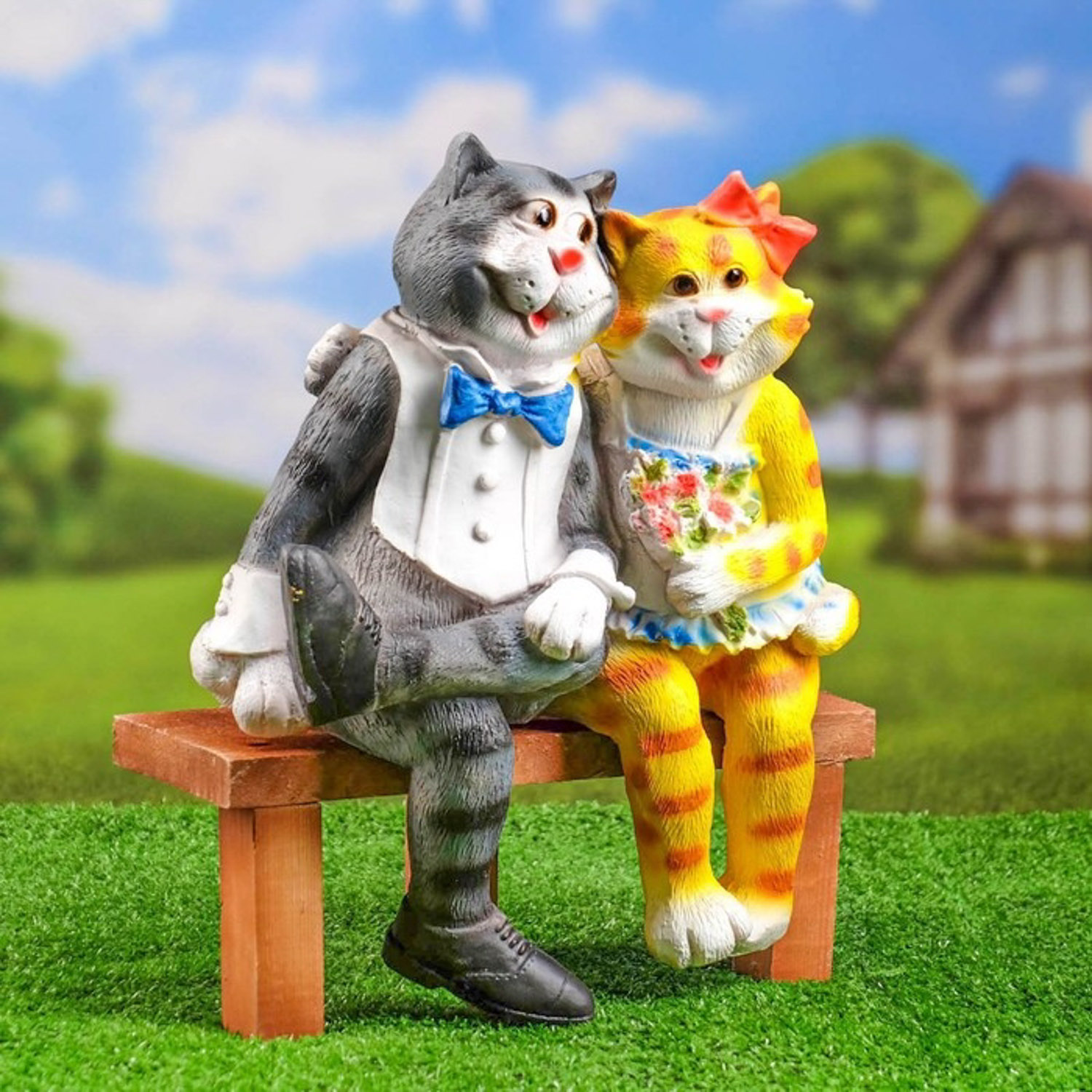 Садовая фигура "Коты на лавке", микс, 40*32*18 см   1318416