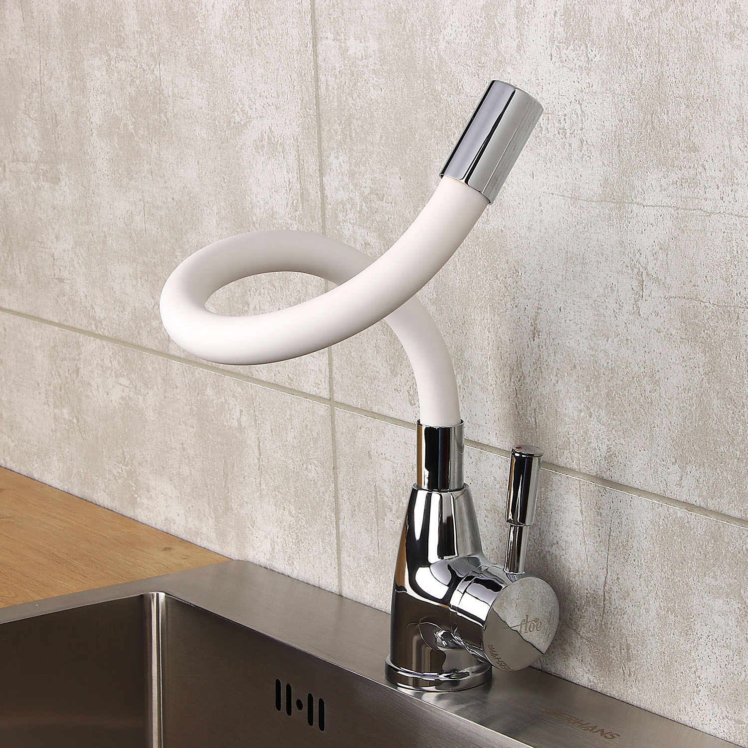 Смеситель для кухни FLOE FK234-DW с гибким изливом (белый) *1/10