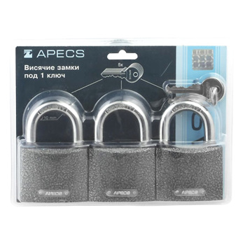 Замок навесной Апекс МАСТЕР-СИСТЕМА PD-01-63  (КОМПЛЕКТ 3 замка+5кл) Блистер *1/3/12