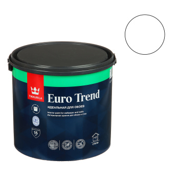 Краска интерьерная 2.7 л для обоев и стен Tikkurila Euro Trend, белая база А, матовая