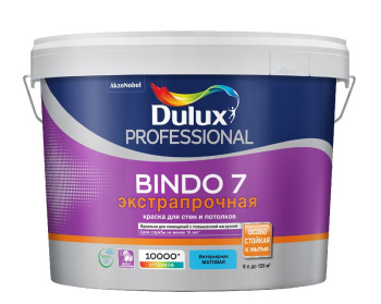Краска акриловая 4.5 л для стен и потолков DULUX BINDO 7, база BW, матовая, влагостойкая