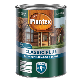 Защитно-декоративное покрытие 9 л для древесины PINOTEX Classic Plus 3 в 1 CLR , база под колеровку