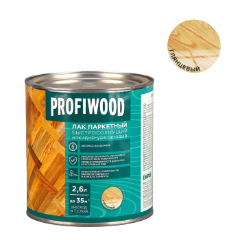 Лак алкидно-уретановый PROFIWOOD, 2.4 кг, паркетный, глянцевый Лак алкидно-уретановый PROFIWOOD, 2.4 кг, паркетный, глянцевый