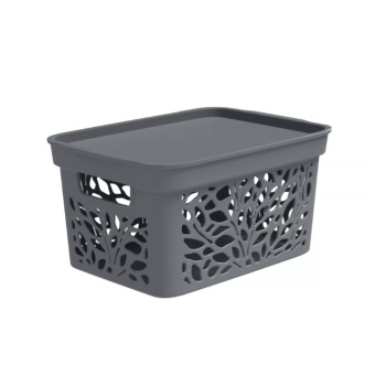 Корзина для хранения пластм. "Leaves" 274х197х140мм с Крышкой 5,5л Серый 83601 ("Полимербыт")*1/18 Корзина для хранения пластм. "Leaves" 274х197х140мм с Крышкой 5,5л Серый 83601 ("Полимербыт")*1/18