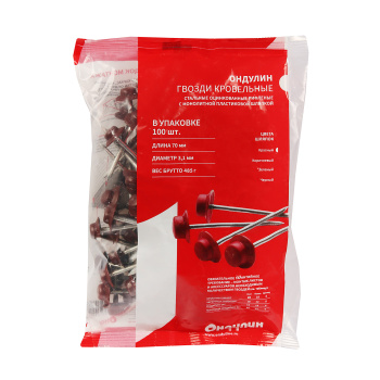 Гвозди 75х3.1 мм кровельные Ондулин, литая шляпка, 100 шт., красный Гвозди 75х3.1 мм кровельные Ондулин, литая шляпка, 100 шт., красный