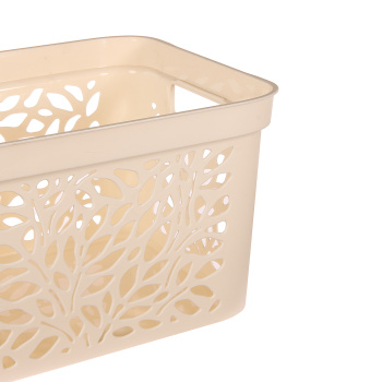 Корзина для хранения пластм. "Leaves" 405х275х207мм с Крышкой 18л Молочны арт.838("Полимербыт")*1/11 Корзина для хранения пластм. "Leaves" 405х275х207мм с Крышкой 18л Молочны арт.838("Полимербыт")*1/11