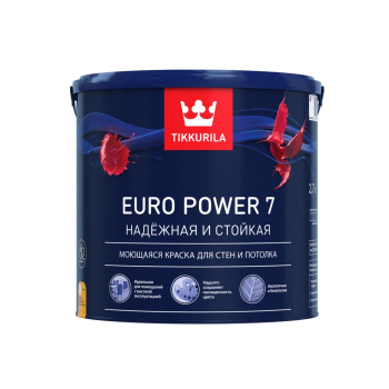 Краска акриловая для стен и потолков "Tikkurila Euro" Power 7 С мат 2,7л моющаяся *1/120