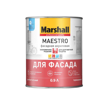 Краска акриловая 0.9 л фасадная Masterline (Marshall) Maestro, база BC, глубокоматовая