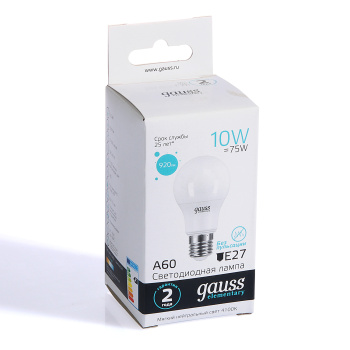 Лампа светодиодная 10W Е27 груша 4K нейтральный A60 920лм Elementary 23220 *10/50