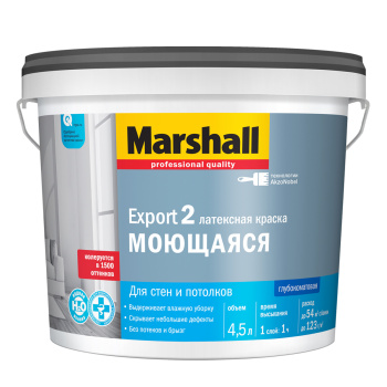 Краска латексная Marshall EXPORT-2, для стен и потолков, 4.5 л, моющаяся, база BC
