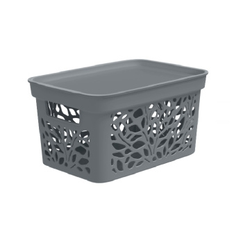 Корзина для хранения пластм. "Leaves" 333х225х174мм с Крышкой 10л Серый арт.83701("Полимербыт")*1/12 Корзина для хранения пластм. "Leaves" 333х225х174мм с Крышкой 10л Серый арт.83701("Полимербыт")*1/12