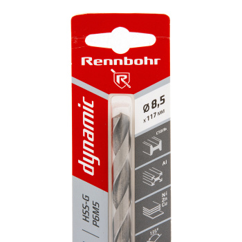 Сверло по металлу 8,50*117/75мм HSS-G P6M5 (1шт) блистер арт.675085 DYNAMIC RENNBOHR *10/40/320