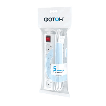 Удлинитель 5 розеток 5м б/з выкл ПВС 2*0,75мм2 10А мощ.нагр 22000Вт10-55S Фотон 21206 *1/20