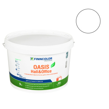 Краска акриловая 9 л для стен и потолков FINNCOLOR Oasis Hall&Office, белая база А, глубокоматовая