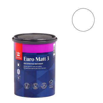 Краска интерьерная 0.9 л для стен и потолков Tikkurila Euro Matt 3, белая база А, глубокоматовая