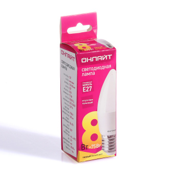 Лампа светодиодная ОНЛАЙТ, Е27, свеча C37, 8 Вт, 560 Лм, 2700 К, теплый белый