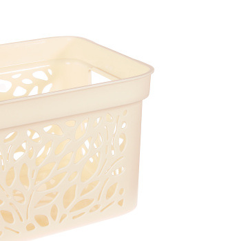 Корзина для хранения пластм. "Leaves" 274х197х140мм с Крышкой 5,5л Молочный 836 ("Полимербыт")*1/18 Корзина для хранения пластм. "Leaves" 274х197х140мм с Крышкой 5,5л Молочный 836 ("Полимербыт")*1/18