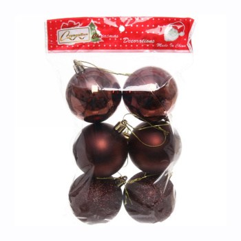Новогодние шары 6 см (набор 6 шт) "Микс фактур", Шоколад (пакет)
